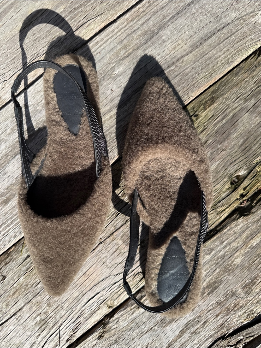 Brunello Cucinelli Brown Shearling Monili accent  Mules